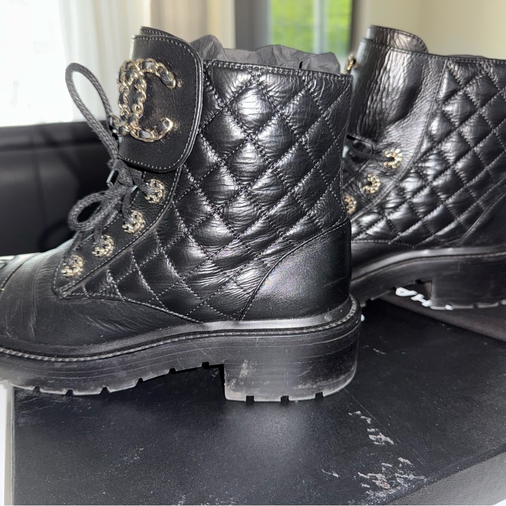 CHANEL Black Leather Boots with Gold Accents - Picture 4 of 12